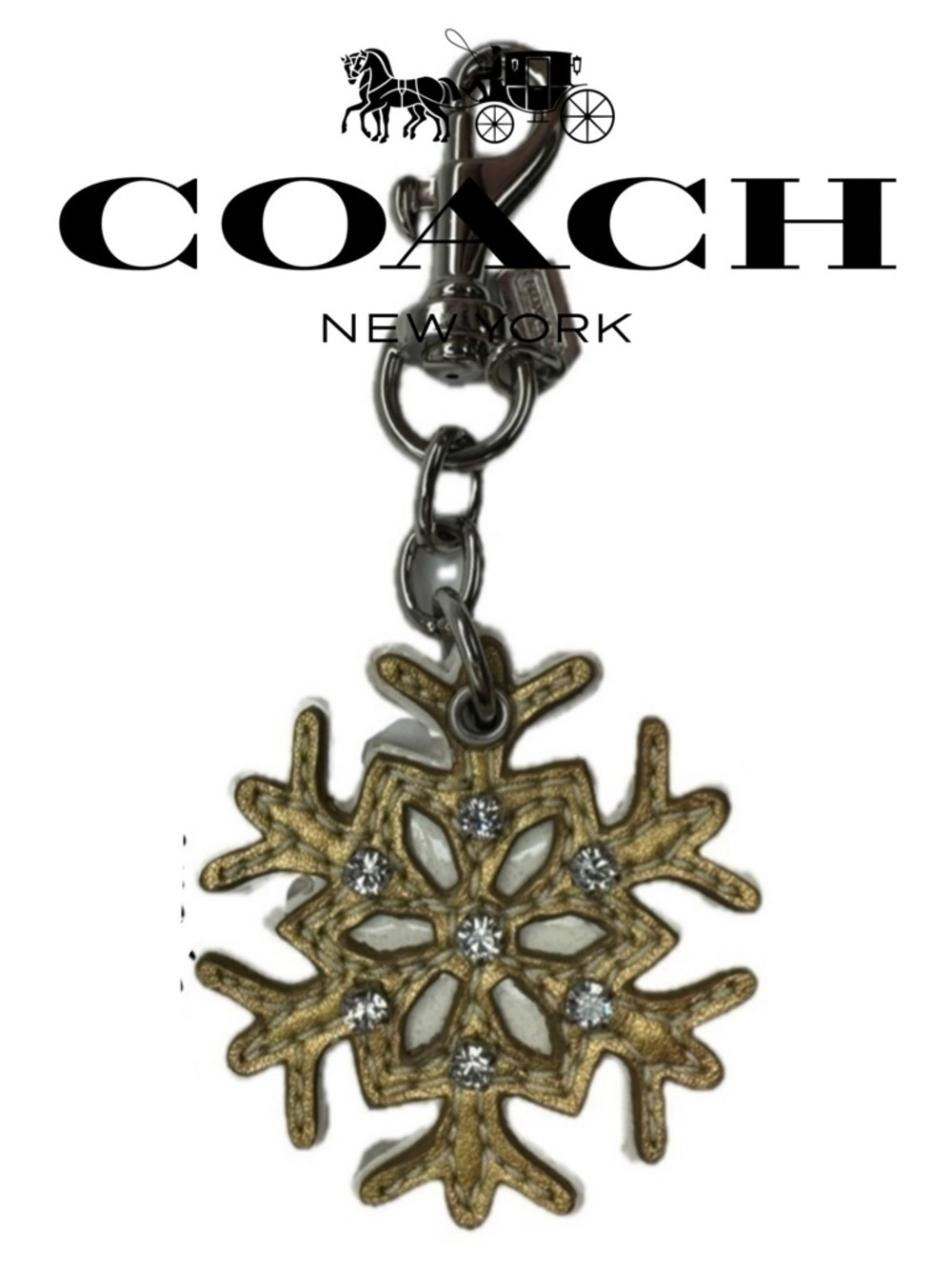Coach Vintage Leather Gold Snowflake Winter Key Bag Charm Keychain